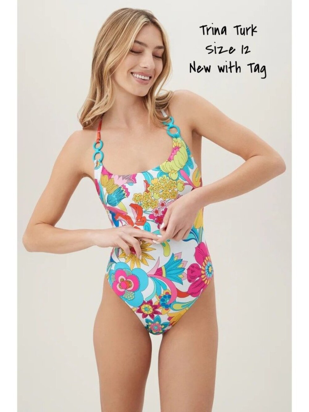 Trina Turk One-piece Swimsuit Twist Back Convertible 12 US New With Tag